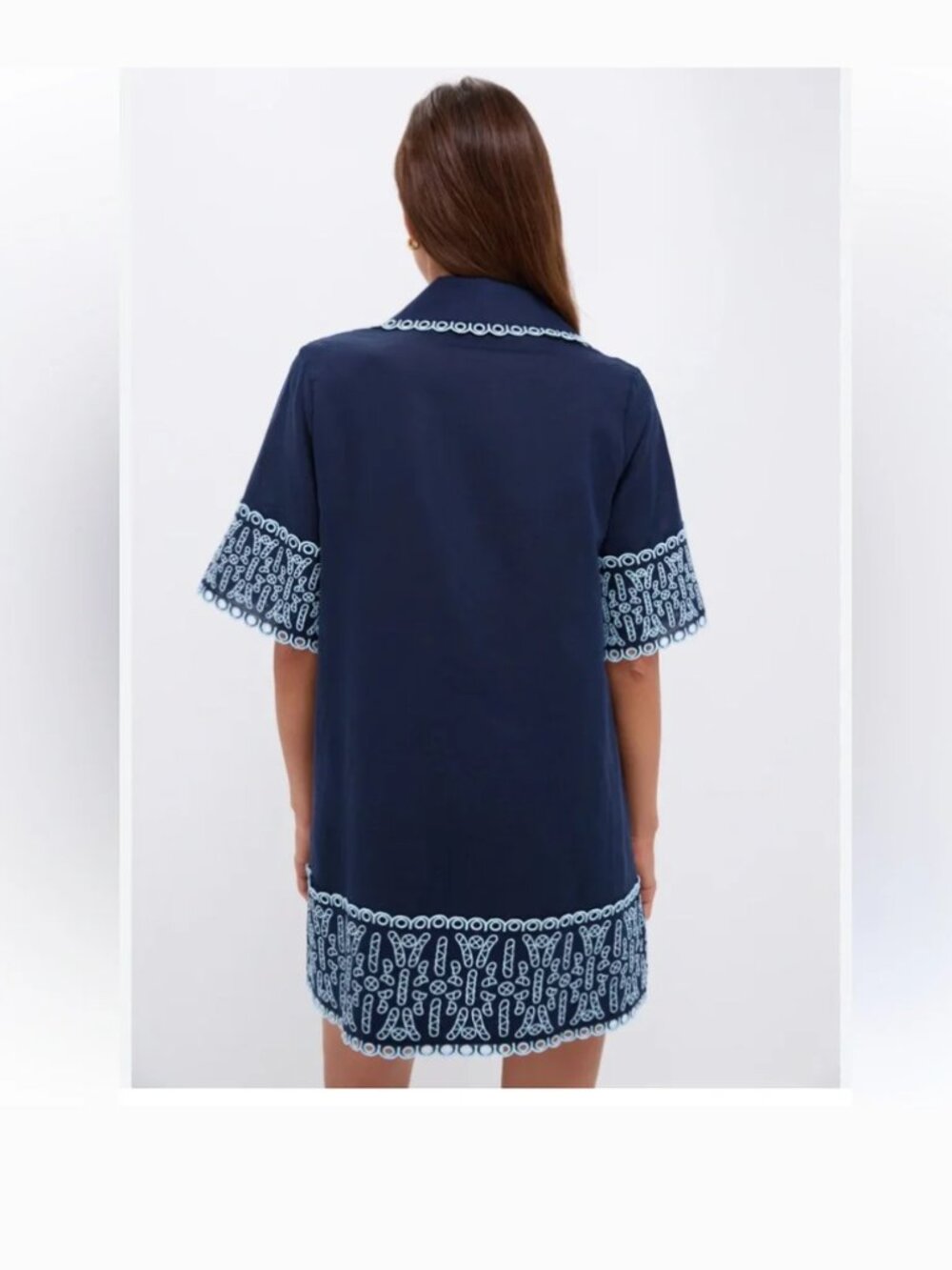 NWT Tuckernuck Linen Eyelet Delphine Mini Dress Navy Size Large Resort Beach - Picture 3 of 16